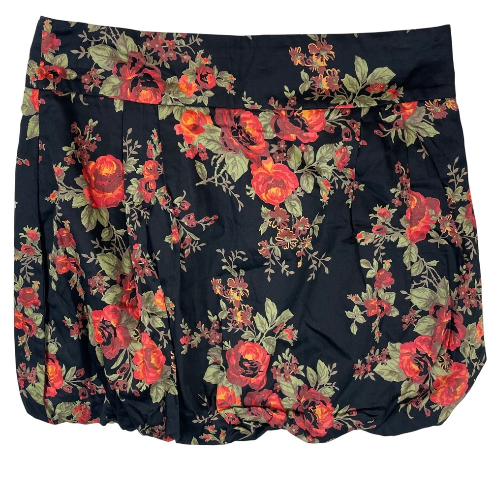 American Rag Co Black Floral‎ Bubble Hem Skirt Women's Size 7 Rose Garden Print